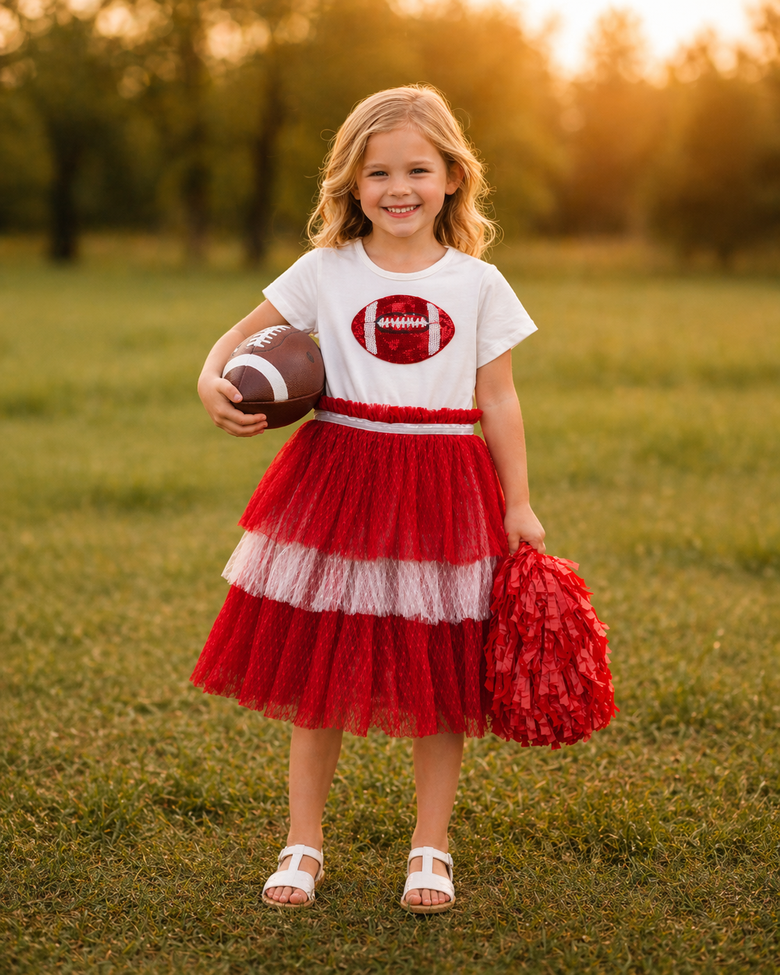 Red & White Football Princess- Short Sleeve