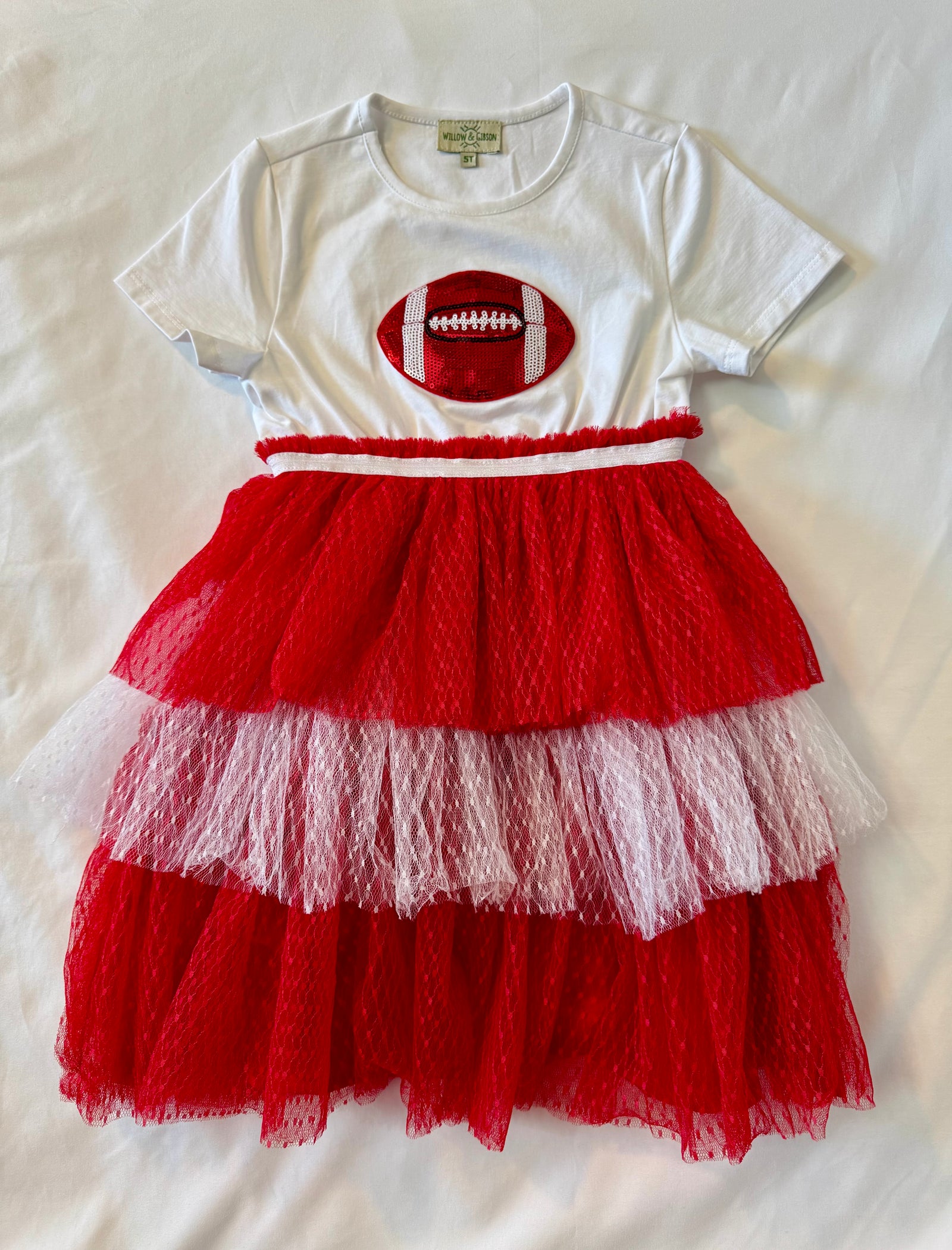 Red & White Football Princess- Short Sleeve